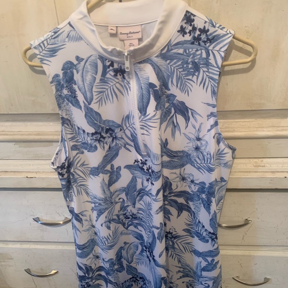 Tommy Bahama Blue and White Floral Zip-Up golf dress
